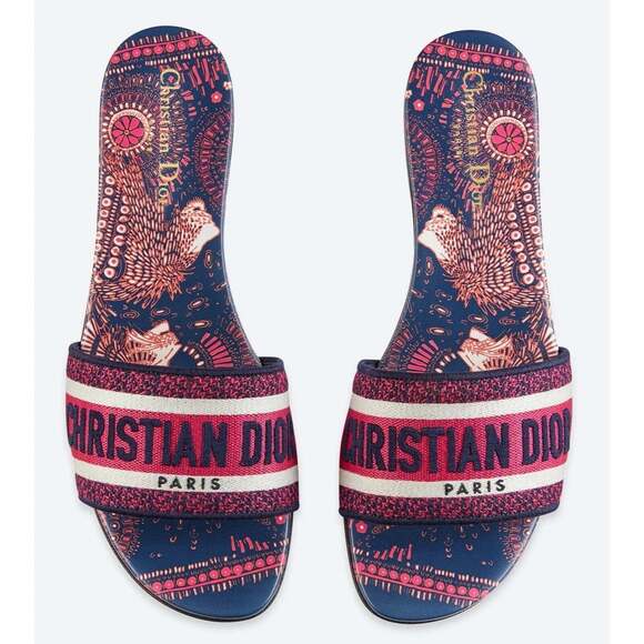 Christian Dior Dway Animals Pink Blue White Logo Slide Mule Flat Sandal 36 - Picture 2 of 12